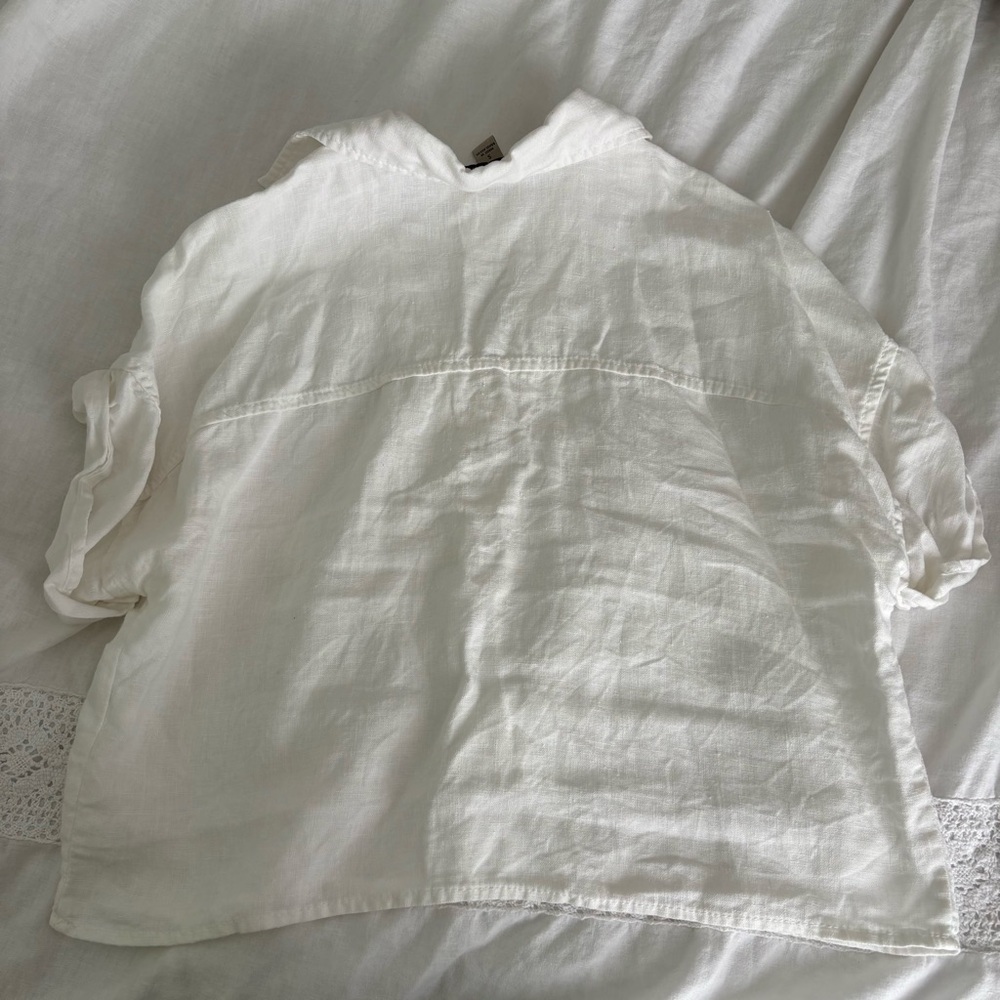 Banana Republic SMALL Cruz 100% Linen Utility Top Short Sleeve Popover white - Picture 4 of 5
